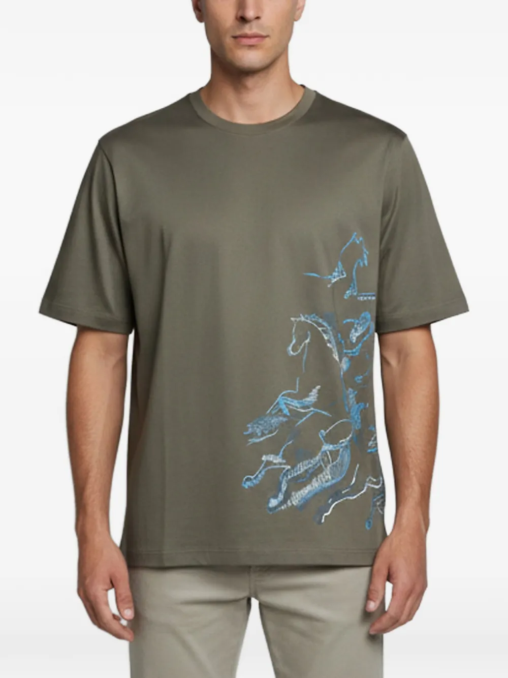 Hermès Pre-Owned cavalcade-print cotton T-shirt - Green