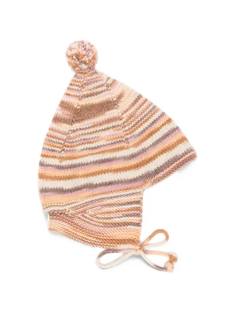 Misha & Puff striped pom-pom beanie hat
