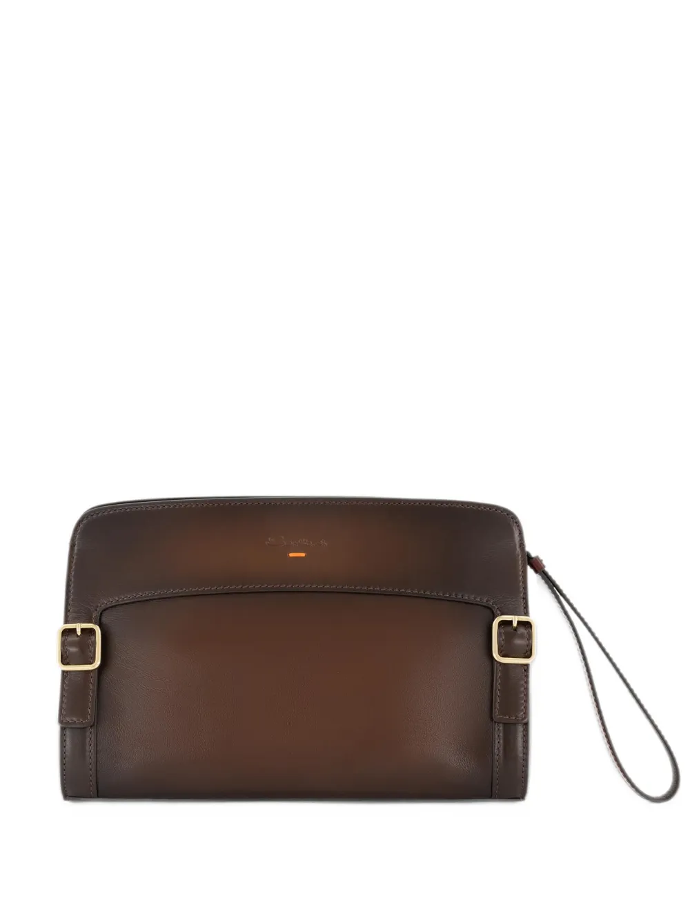 Santoni buckle-detail leather clutch bag - Marrone
