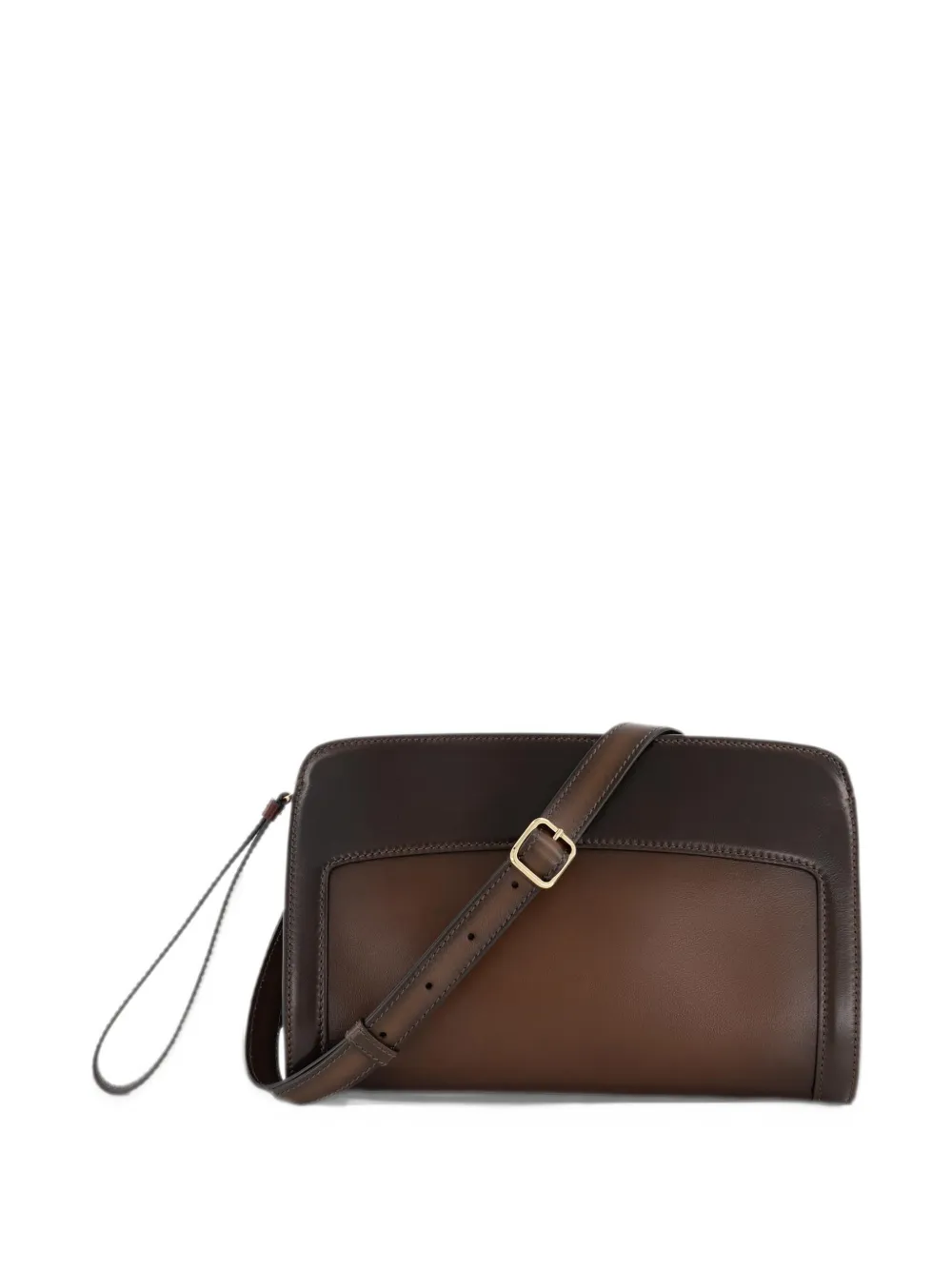 Santoni buckle-detail leather clutch bag Bruin