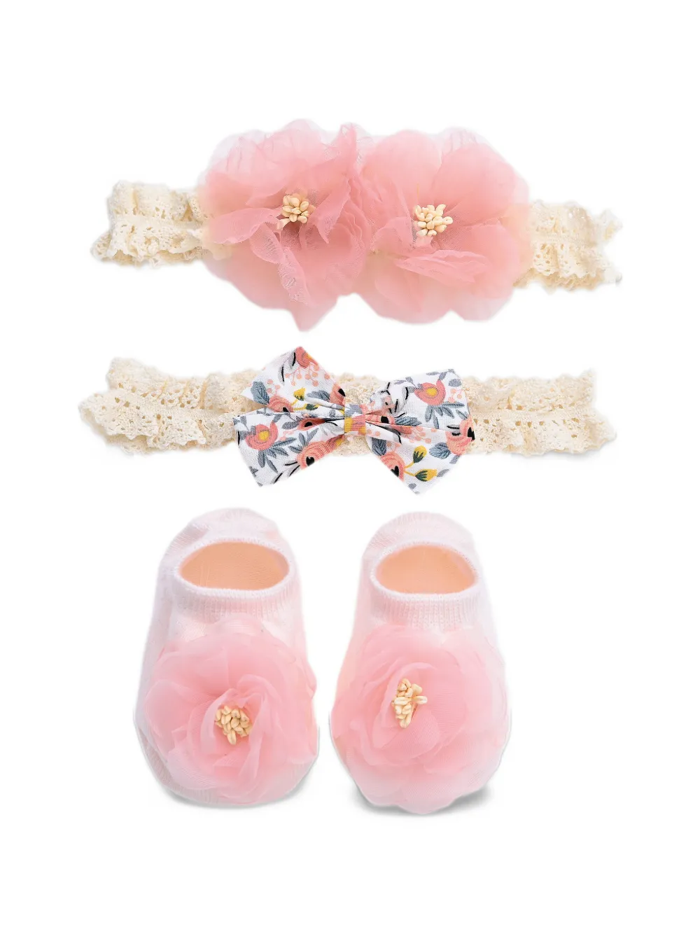 Mimi Tutu 花卉细节蕾丝发带礼品套装（三件装） | 粉色 | Image 1