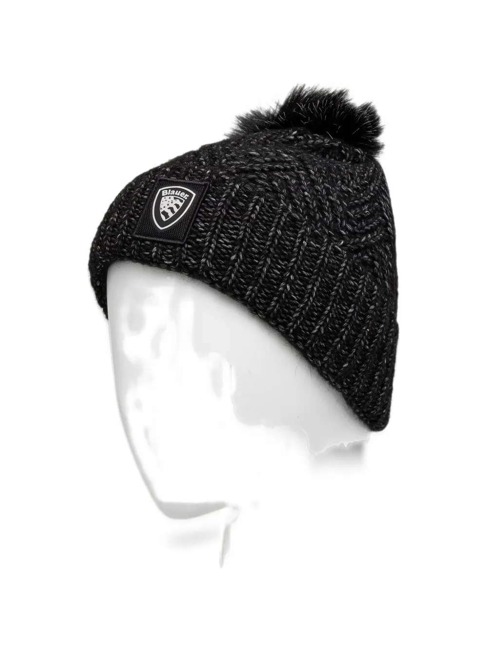 Blauer logo-patch pompom beanie hat Zwart