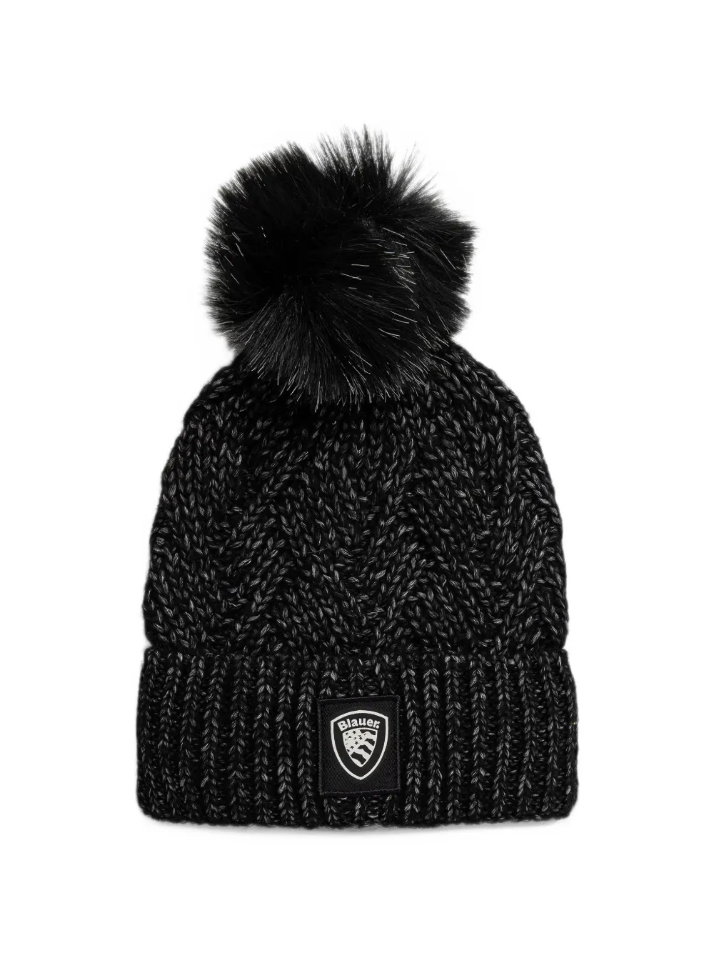 Blauer logo-patch pompom beanie hat Zwart