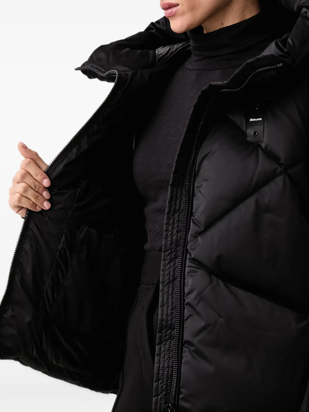 Blauer quilted hooded gilet Zwart