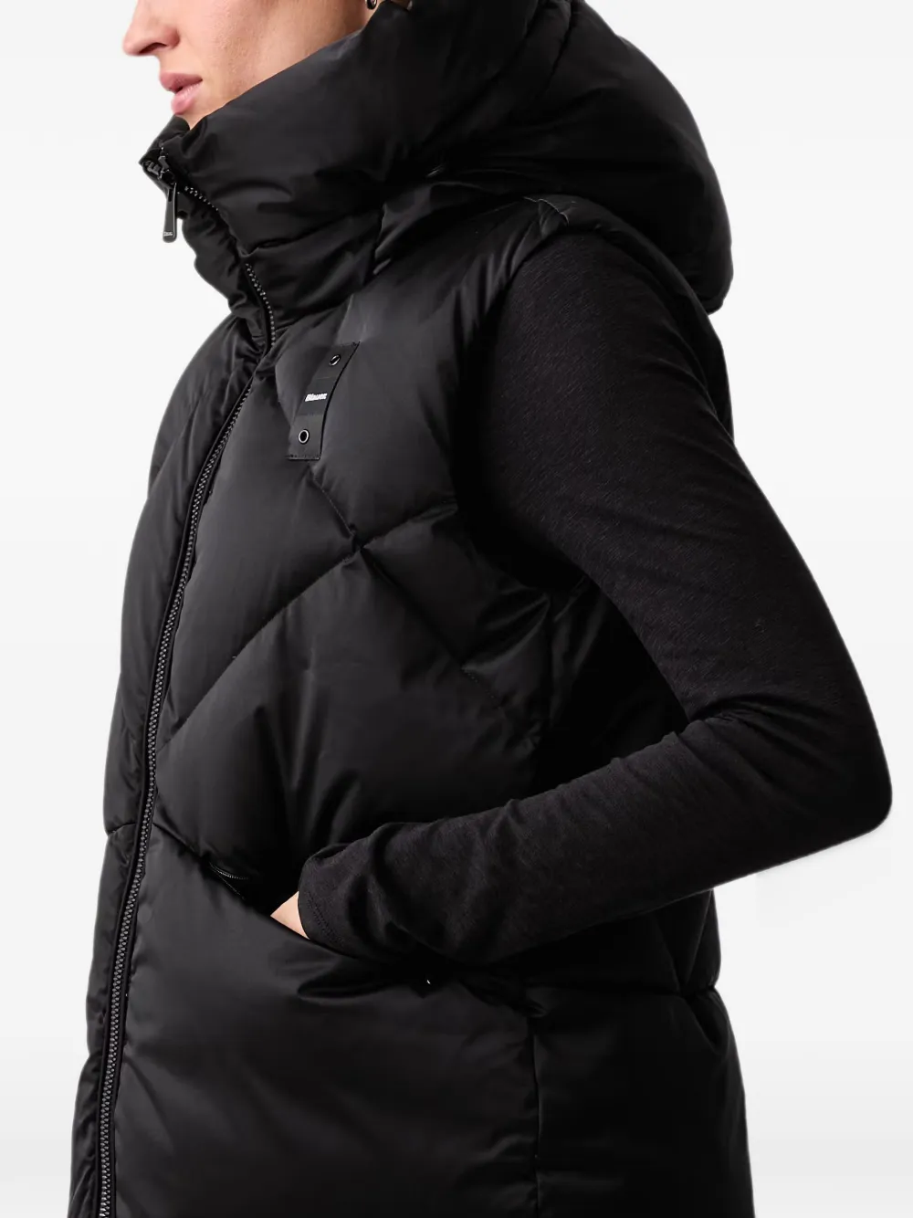 Blauer quilted hooded gilet Zwart