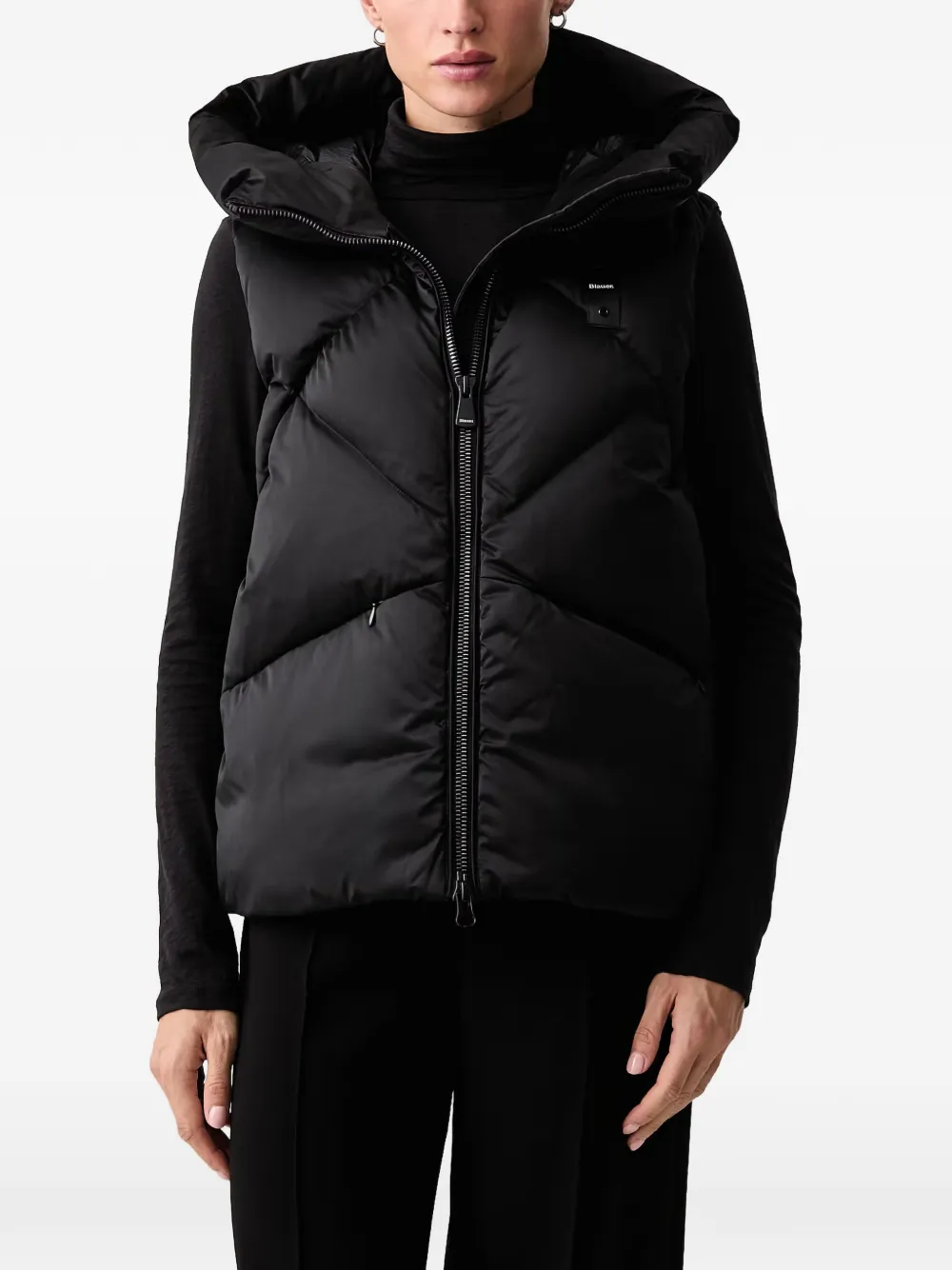 Blauer quilted hooded gilet Zwart