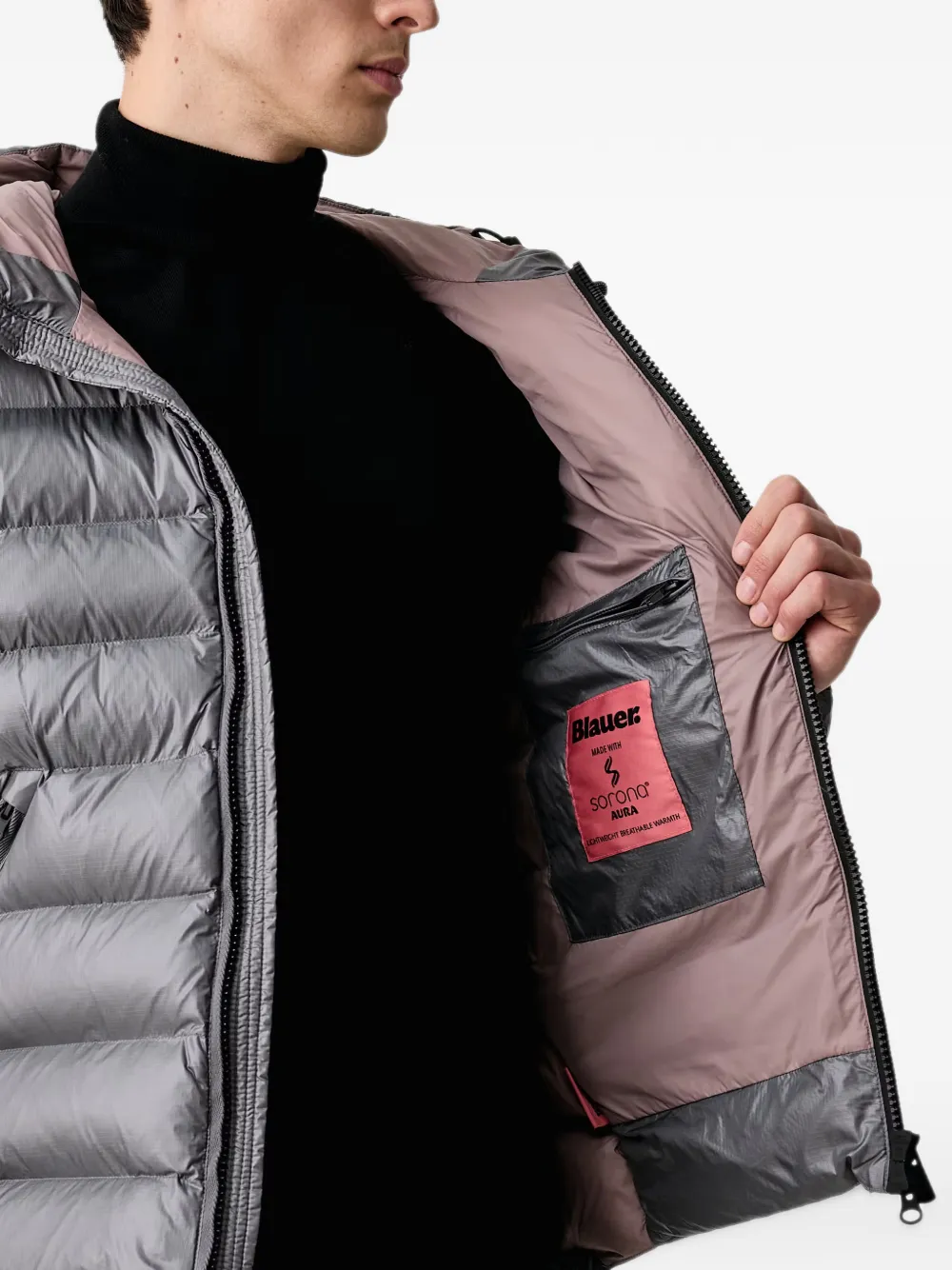 Blauer Adam quilted hooded down jacket Grijs
