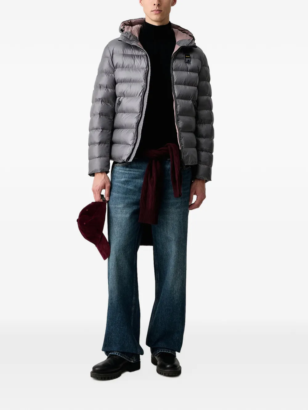 Blauer Adam quilted hooded down jacket Grijs