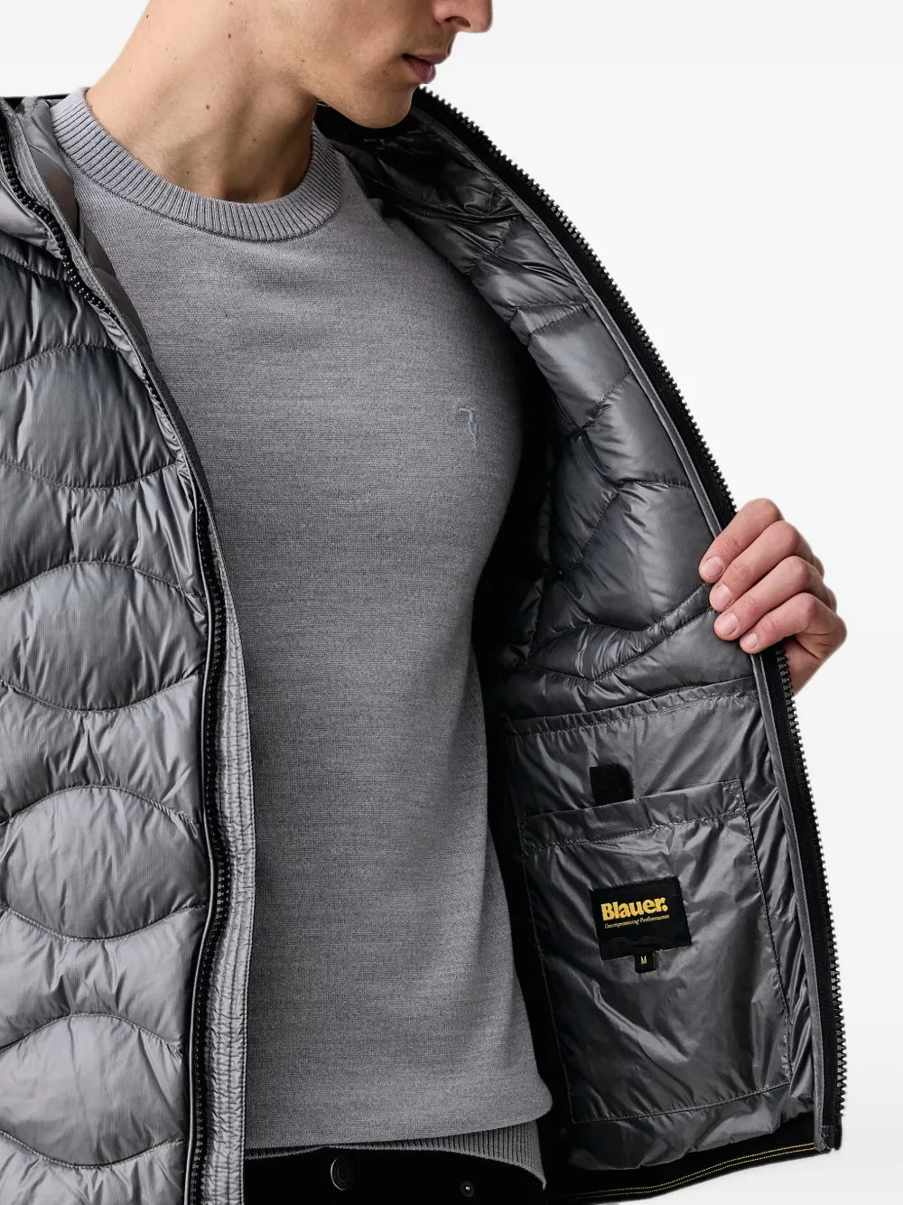 Blauer wave-quilted hooded jacket Grijs