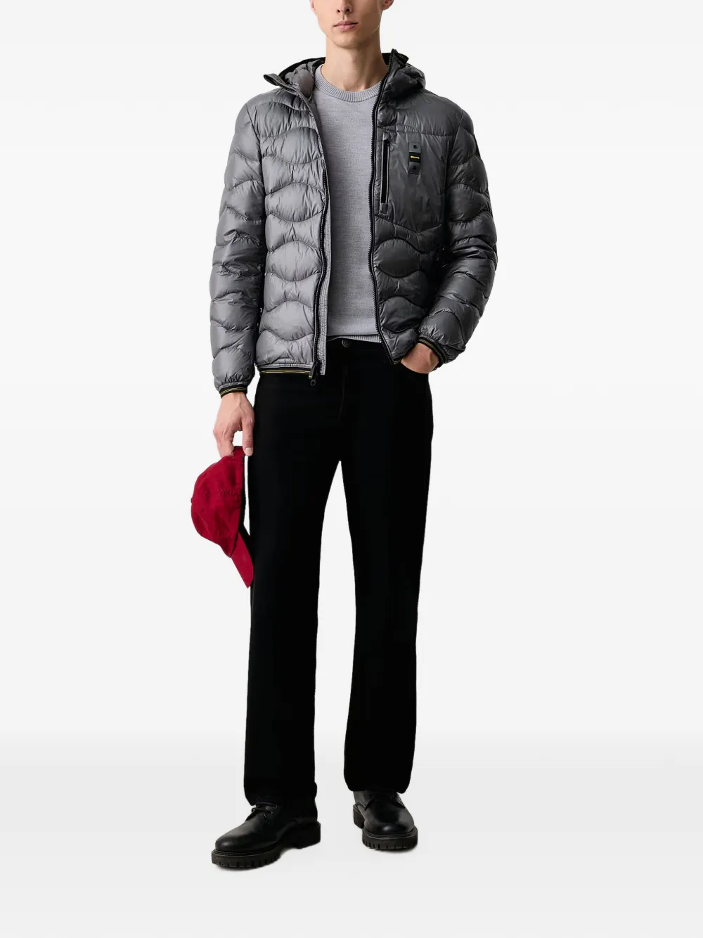Blauer wave-quilted hooded jacket Grijs