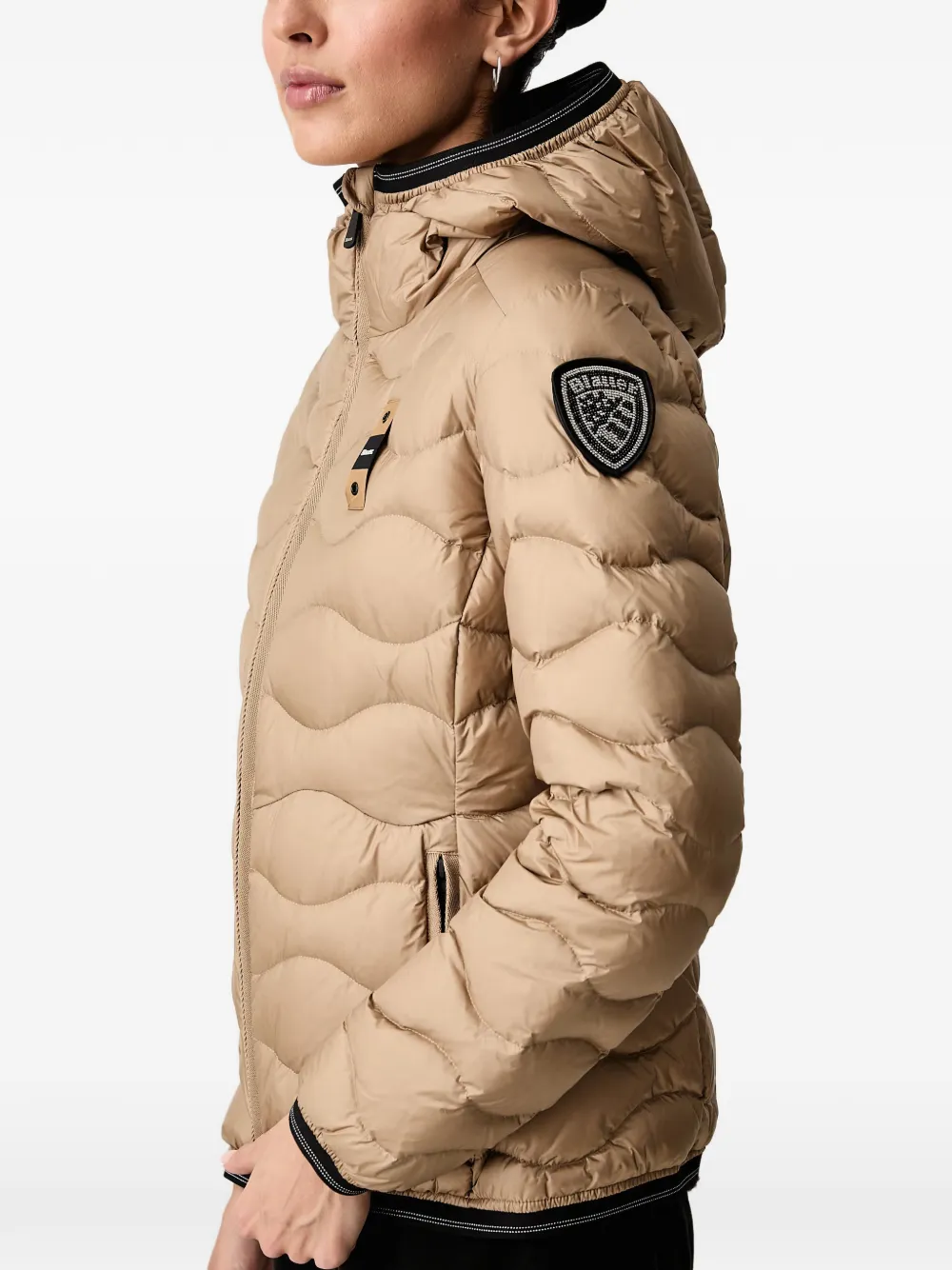Blauer Camelia wave-quilted hooded jacket Beige