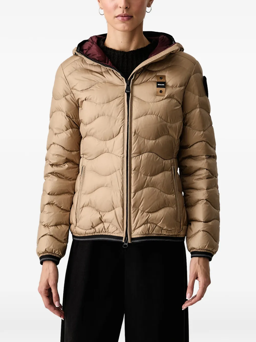Blauer Camelia wave-quilted hooded jacket Beige