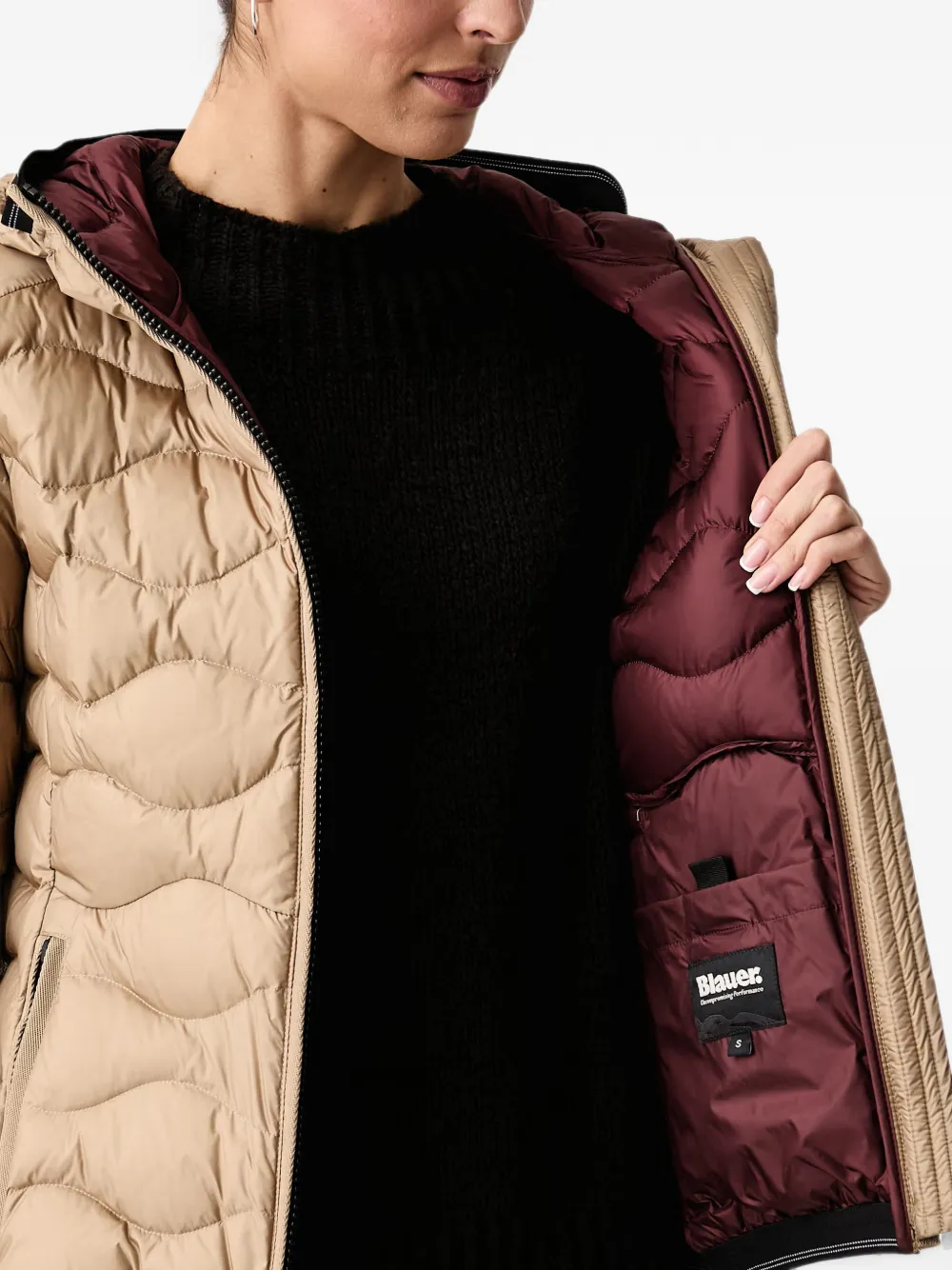 Blauer Camelia wave-quilted hooded jacket Beige