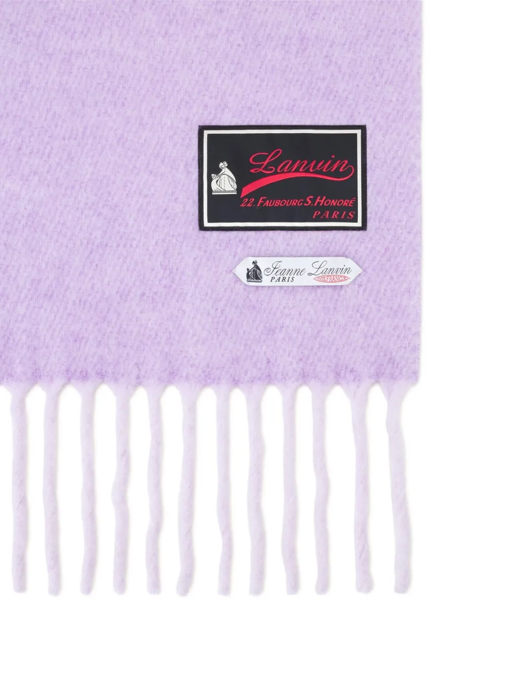 Lanvin fringed wool scarf with 22 Fabourg label Paars