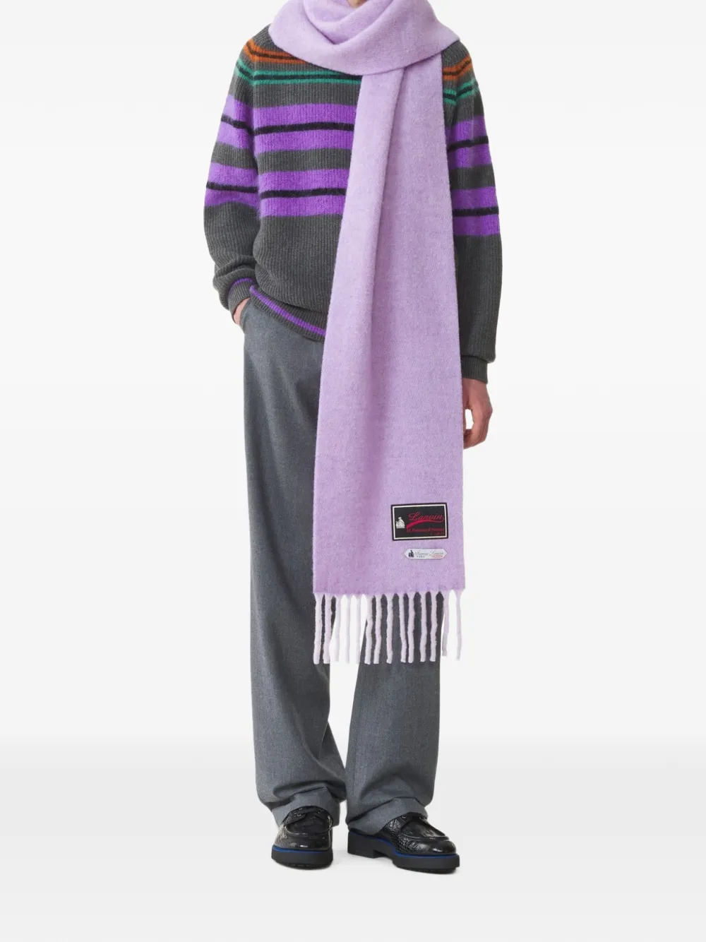 Lanvin fringed wool scarf with 22 Fabourg label Paars