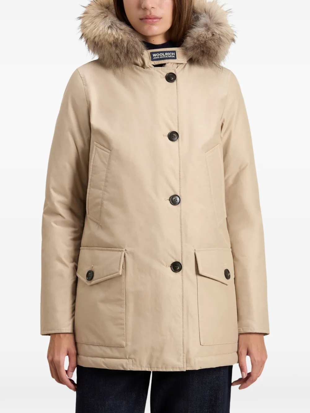 Woolrich fur-trim hooded parka Beige