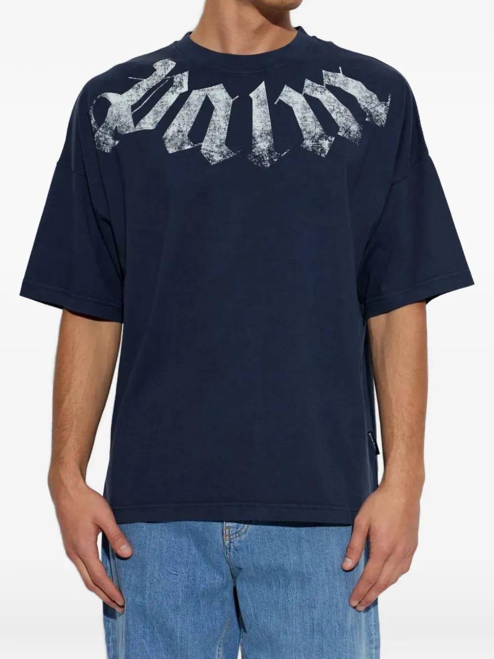 Palm Angels Big Neck logo loose T-shirtr Blauw