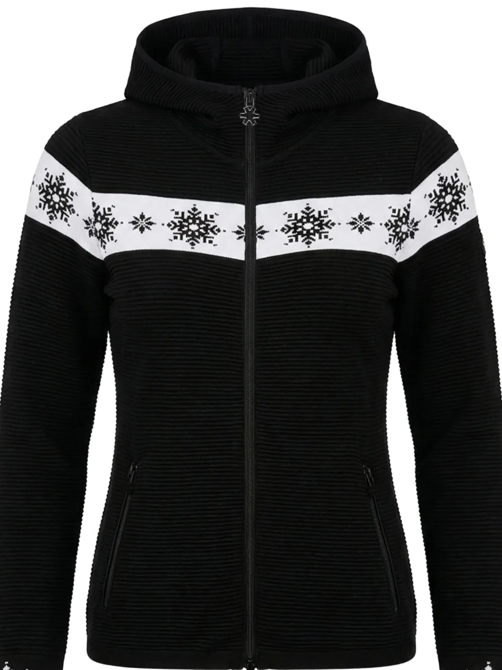 NEWLAND Astana snowflake-intarsia ribbed hoodie Zwart