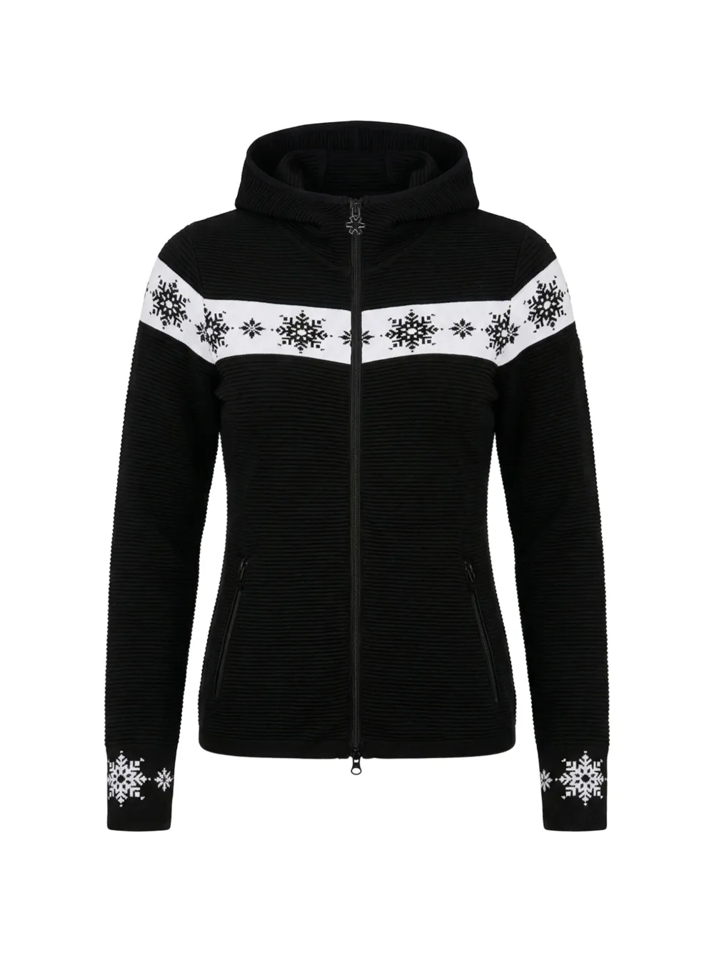 NEWLAND Astana snowflake-intarsia ribbed hoodie Zwart
