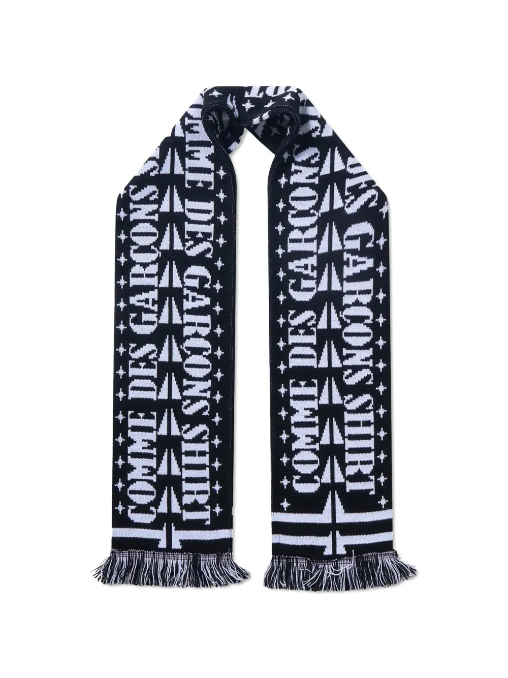 Comme Des Garçons logo-intarsia fringed scarf Zwart