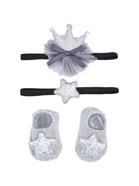 Mimi Tutu glitter-crown star-patch headbandas and socks gift set (set of three)