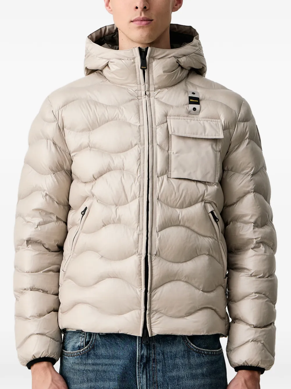 Blauer wave-quilted Sorona Aura hooded jacket Beige