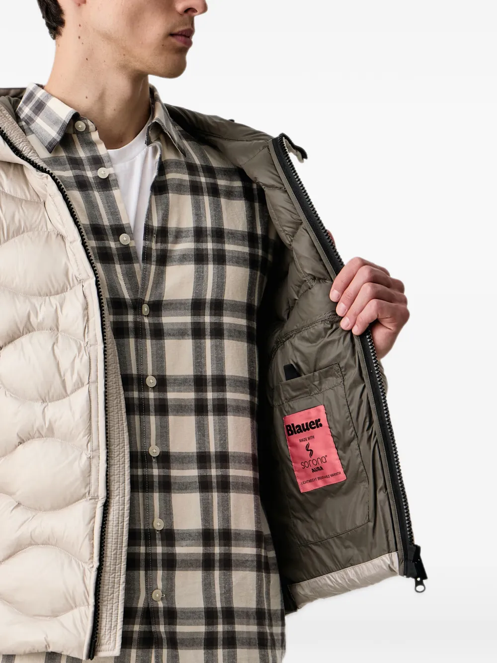 Blauer wave-quilted Sorona Aura hooded jacket Beige