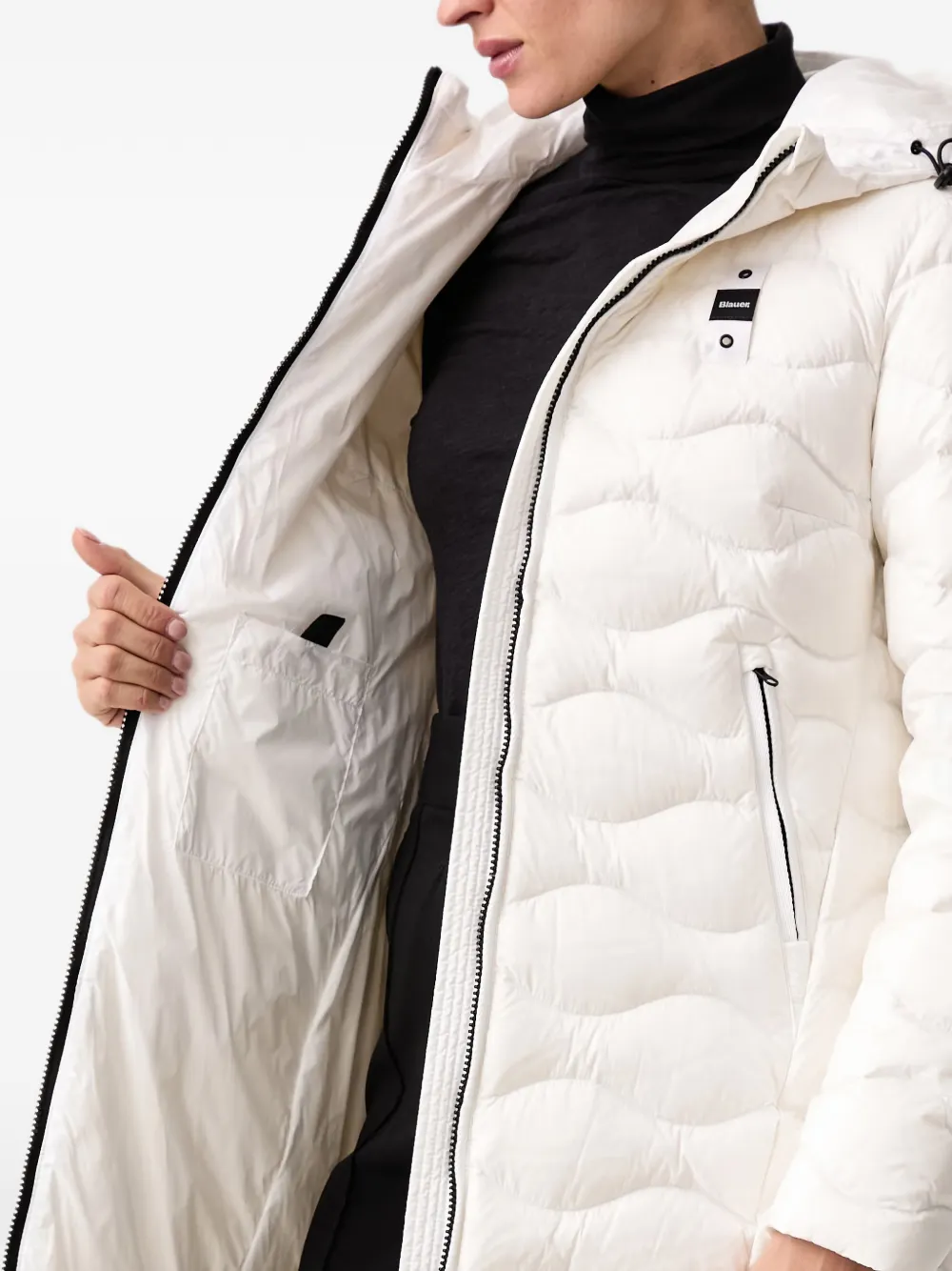 Blauer Lyne wave-quilted hooded jacket Wit