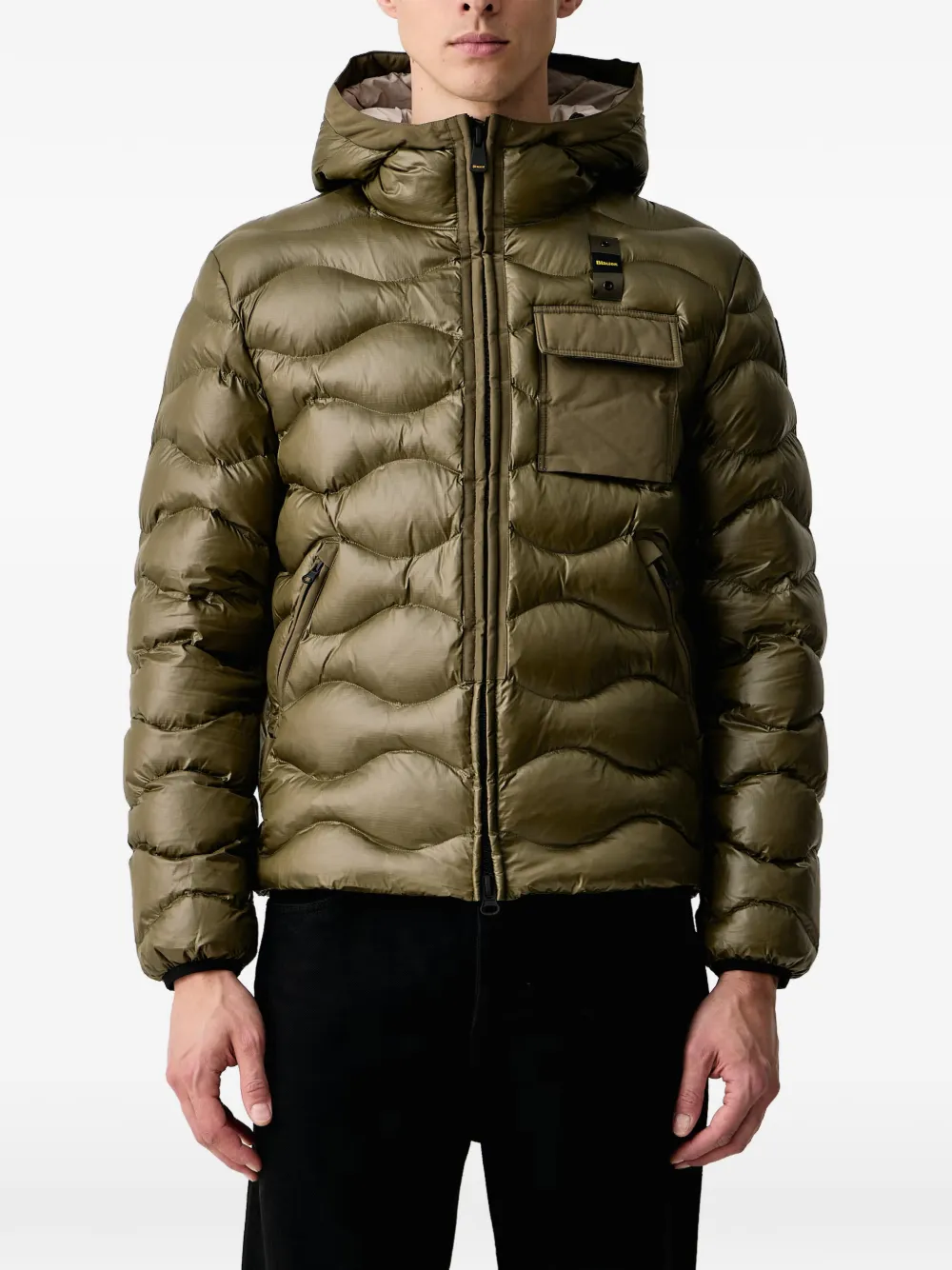 Blauer wave-quilted hooded jacket Groen