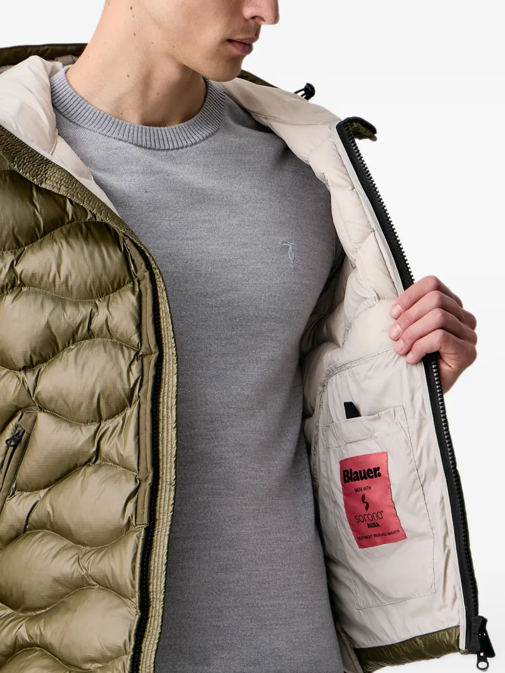 Blauer wave-quilted hooded jacket Groen