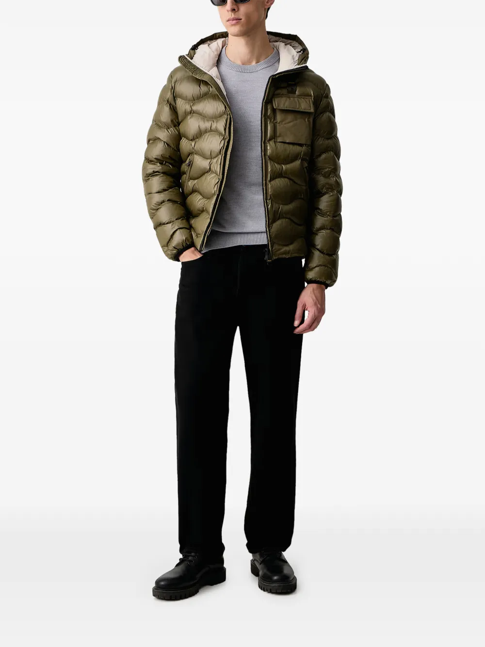 Blauer wave-quilted hooded jacket Groen
