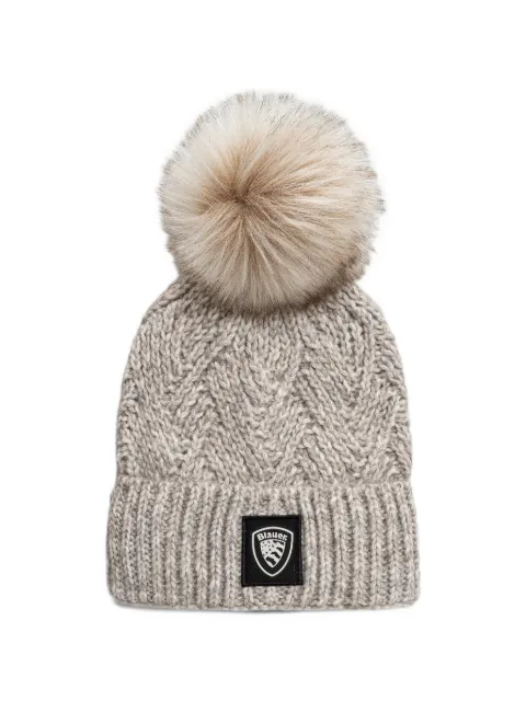 Blauer pom-pom cable-knit beanie hat