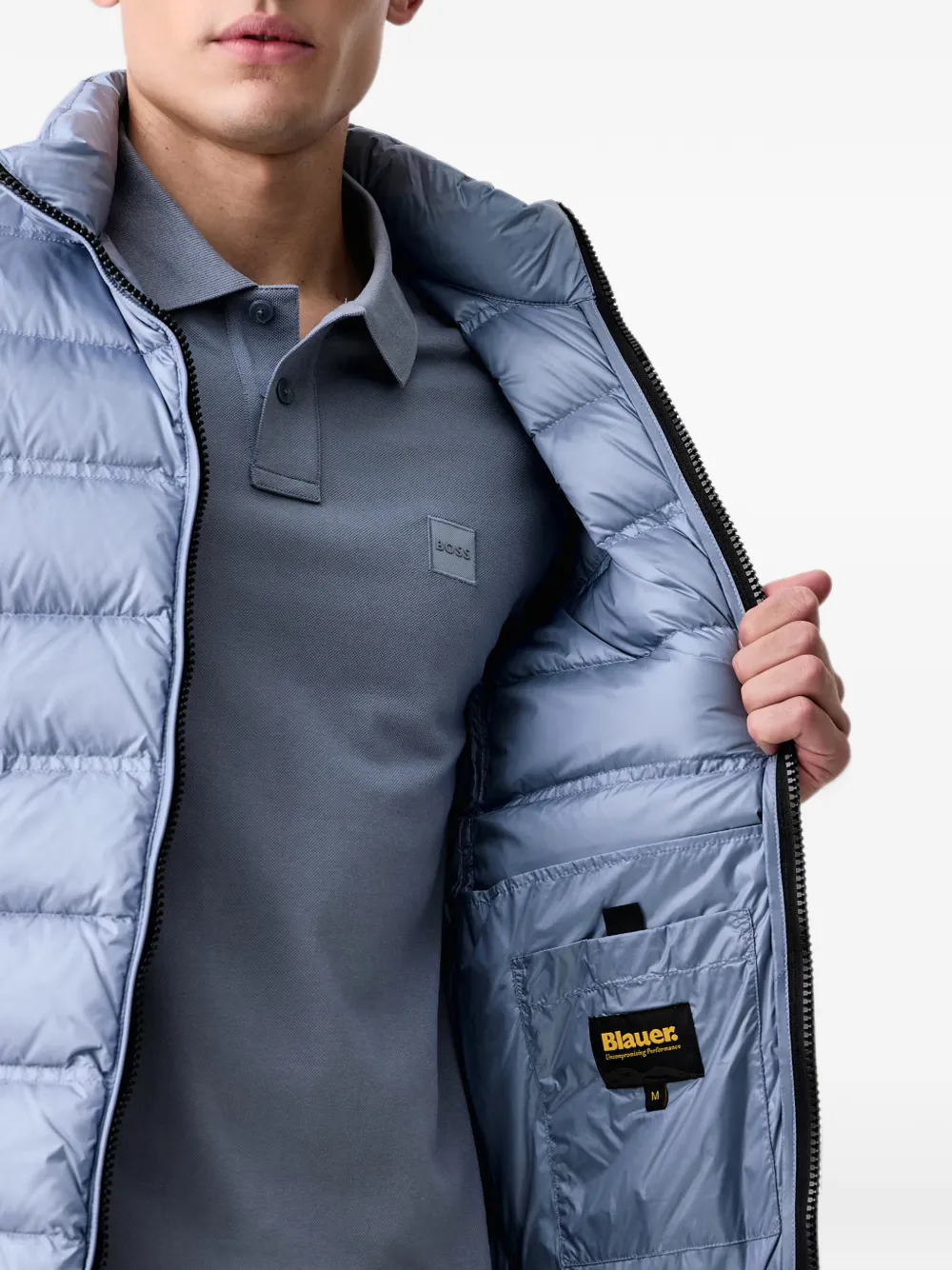 Blauer Belmont quilted logo-patch jacket Blauw