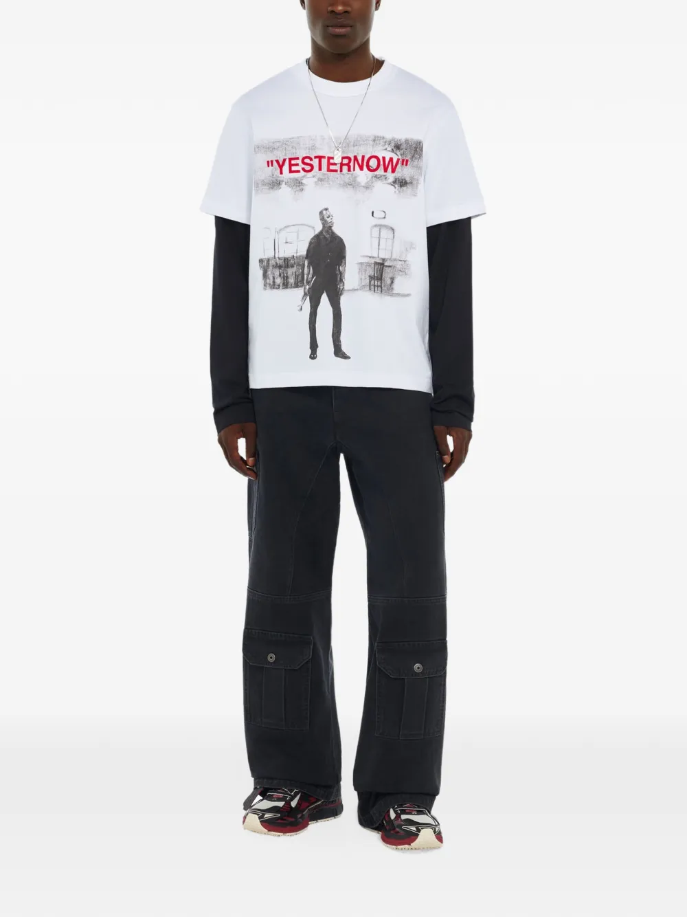 Off-White Mr. Davis Yesternow double-sleeve regular long-sleeve T-shirt Wit