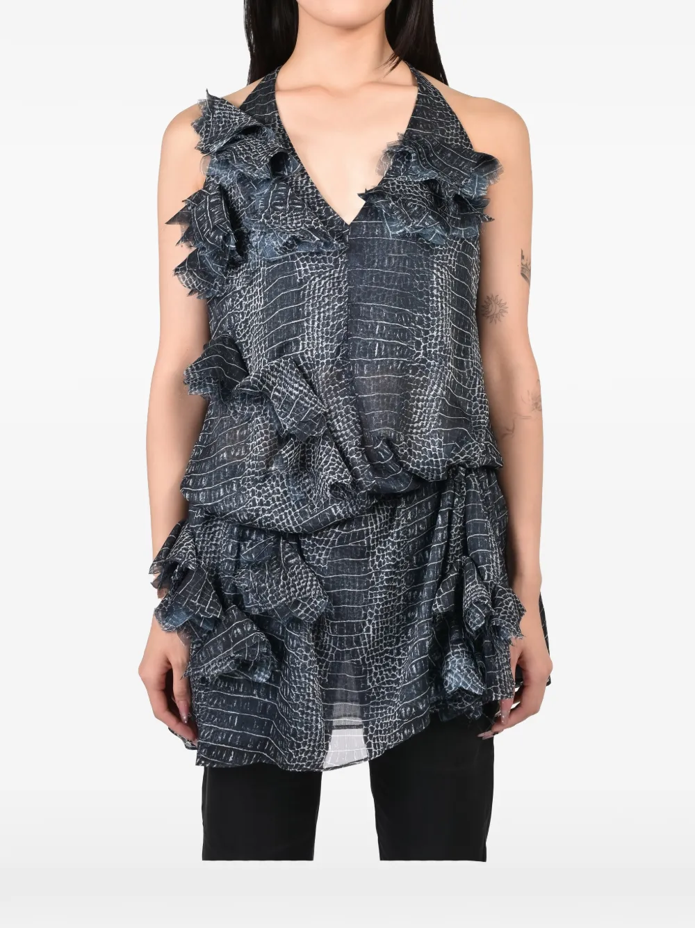 Room SERVICE ruffled croc-effect mini dress - Blu