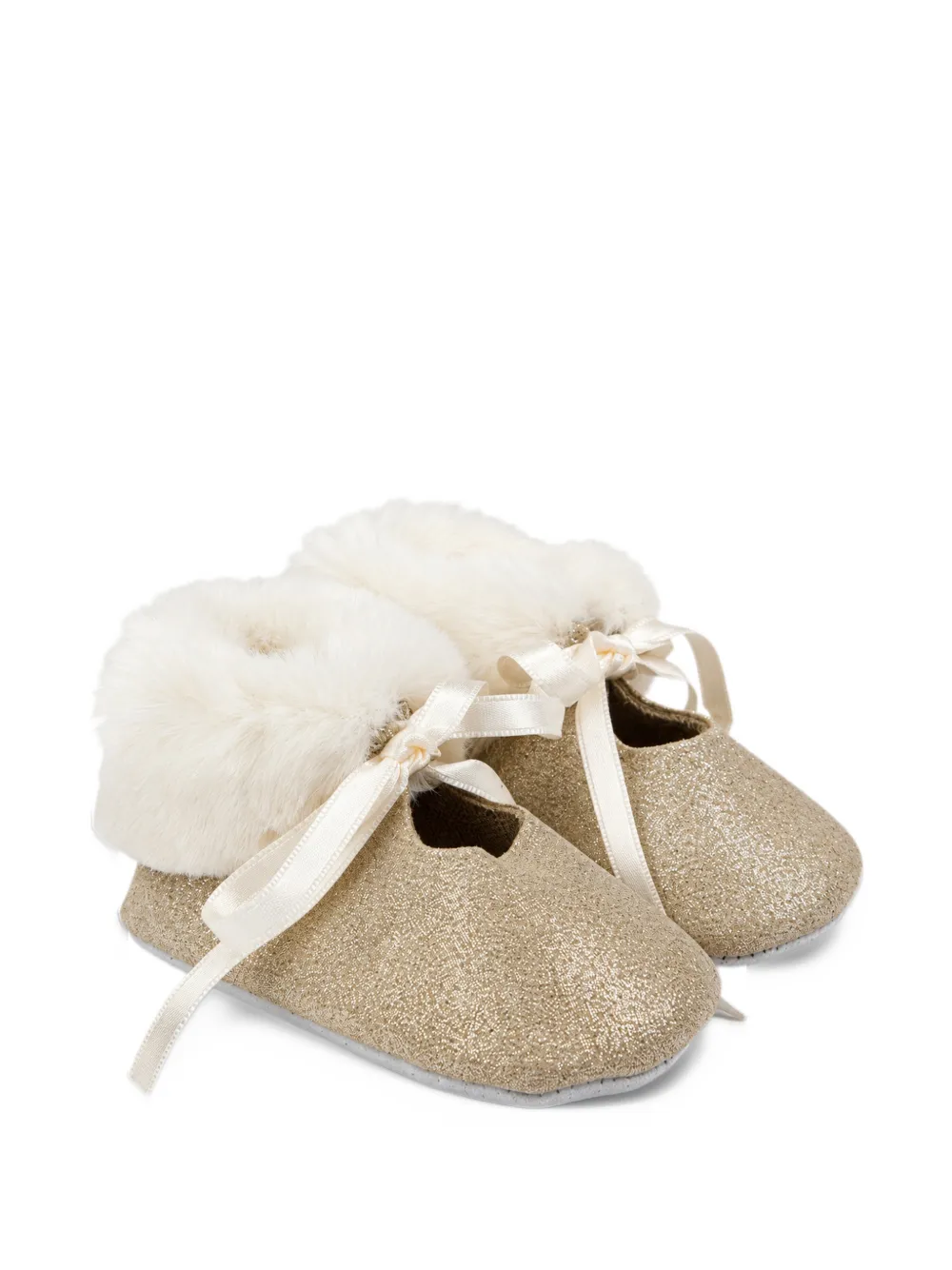 Tartine Et Chocolat glitter-effect faux-fur ballet flats - Oro
