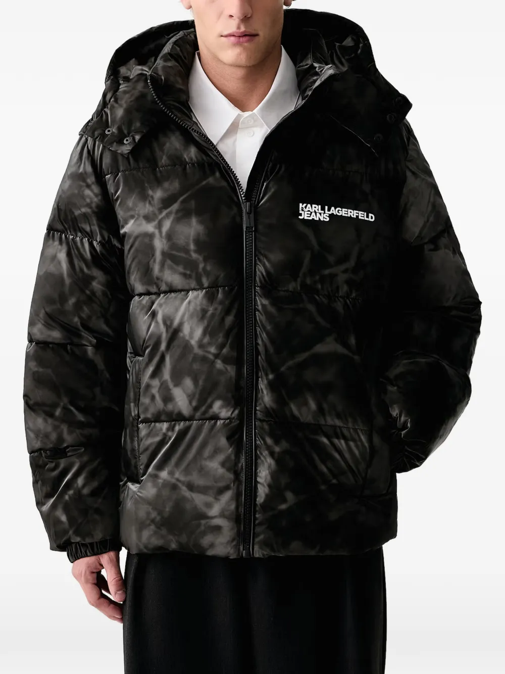 Karl Lagerfeld Jeans logo-print hooded puffer jacket - Nero