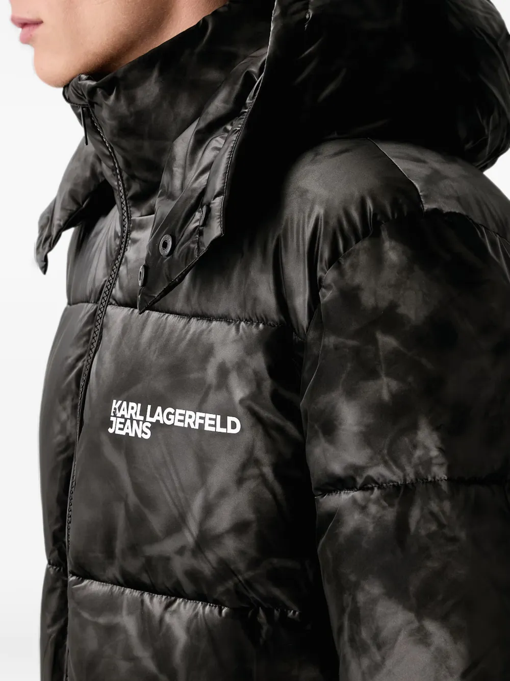 Karl Lagerfeld Jeans logo-print hooded puffer jacket Zwart