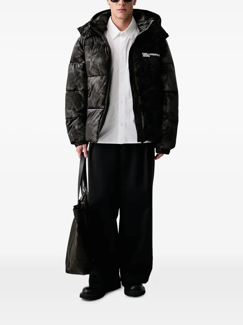 Karl Lagerfeld Jeans logo-print hooded puffer jacket Zwart