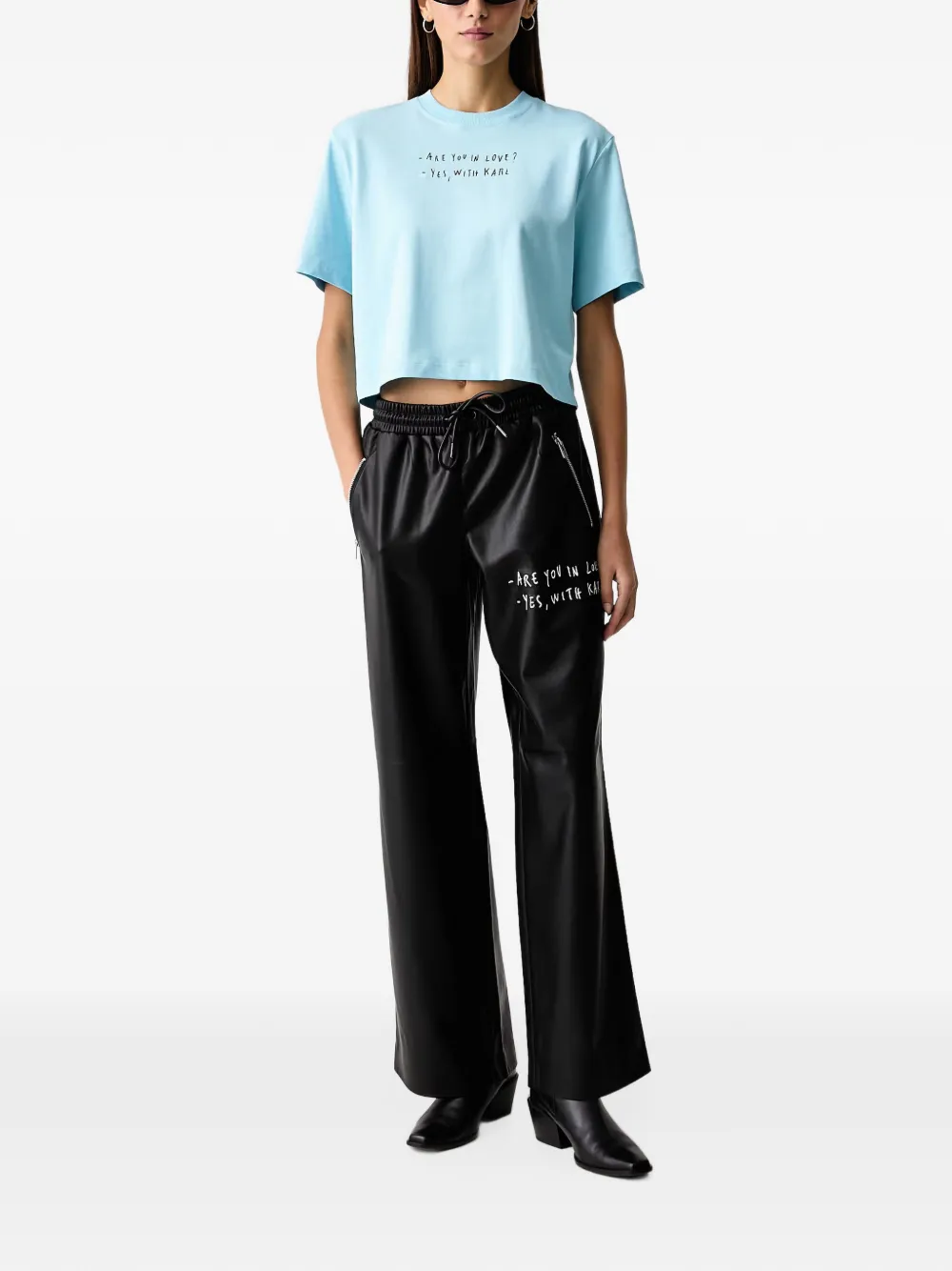 Karl Lagerfeld Jeans x Pietro Terzini cropped T-shirt met tekst Blauw