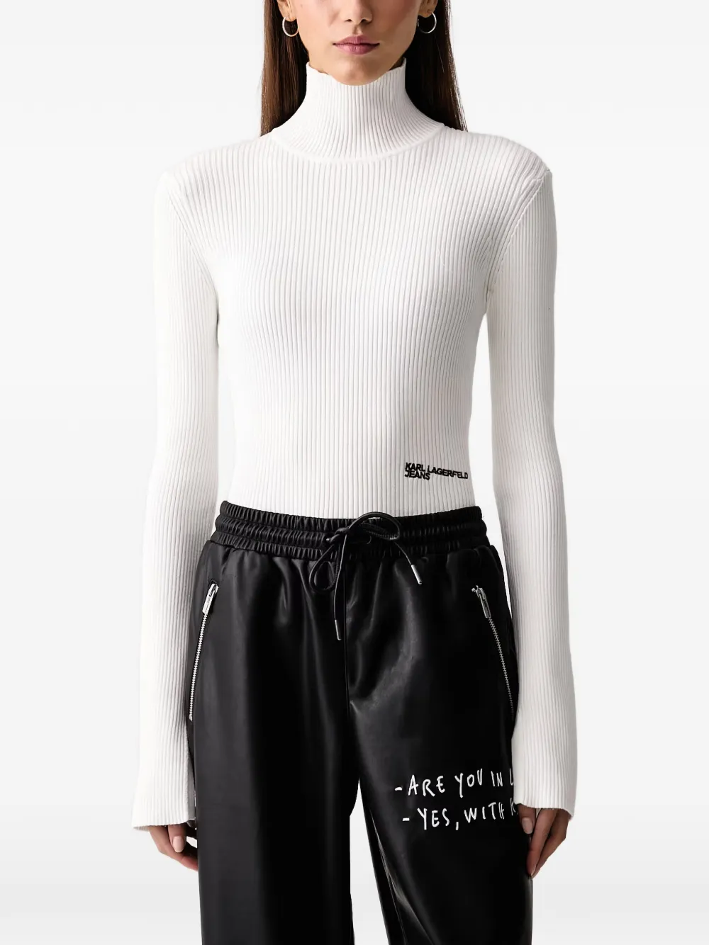 Karl Lagerfeld Jeans logo-embroidered ribbed sweater Wit