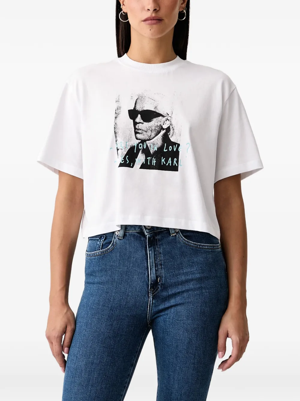 Karl Lagerfeld Jeans x Pietro Terzini cropped T-shirt met grafische print Wit