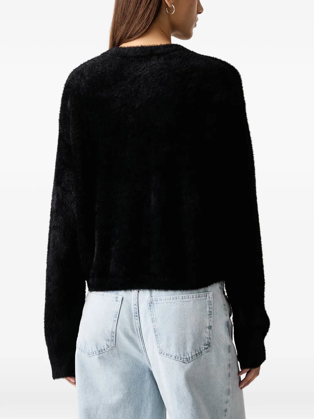 Karl Lagerfeld Jeans fuzzy-knit logo-embroidered cardigan Zwart