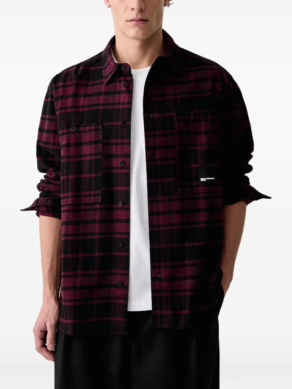 Karl Lagerfeld Jeans check-pattern logo-patch shirt Rood