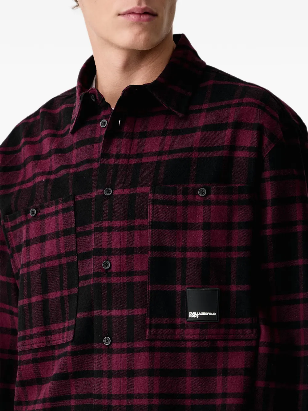 Karl Lagerfeld Jeans check-pattern logo-patch shirt Rood