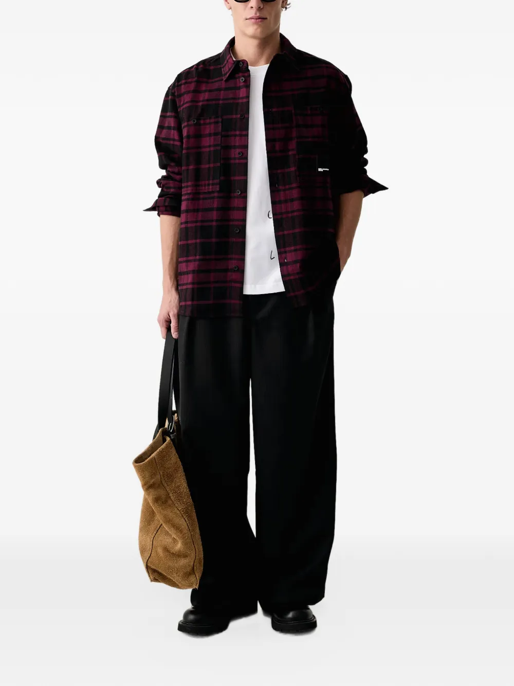 Karl Lagerfeld Jeans check-pattern logo-patch shirt Rood
