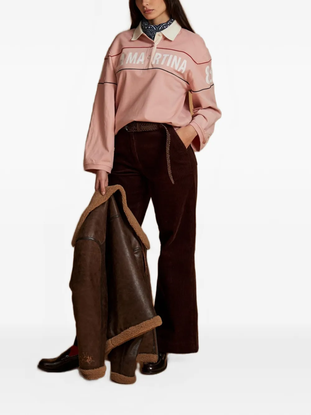 La Martina Ethelred logo-print long-sleeved polo top Roze