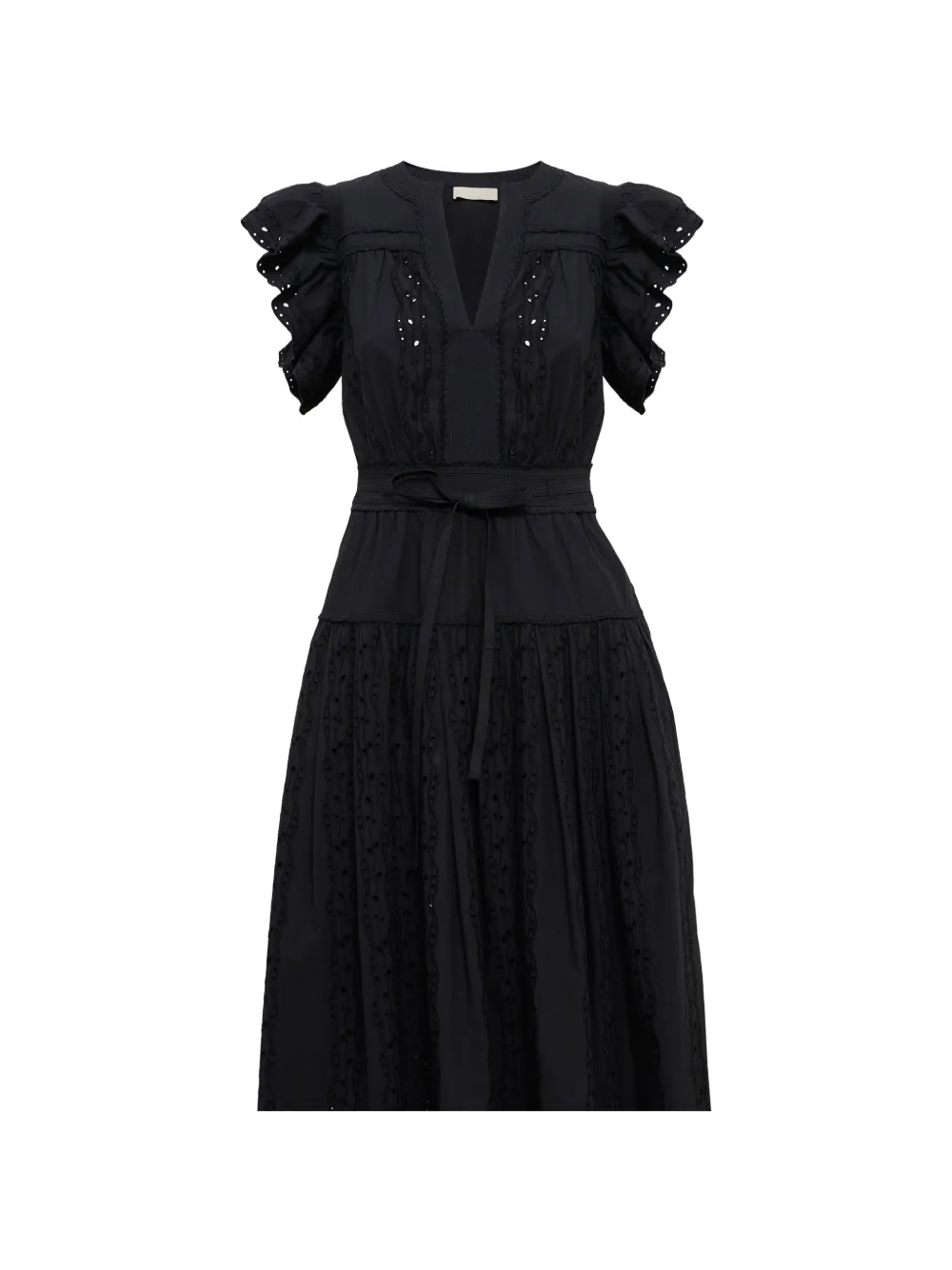 Ulla Johnson Dani broderie anglaise midi-jurk Zwart