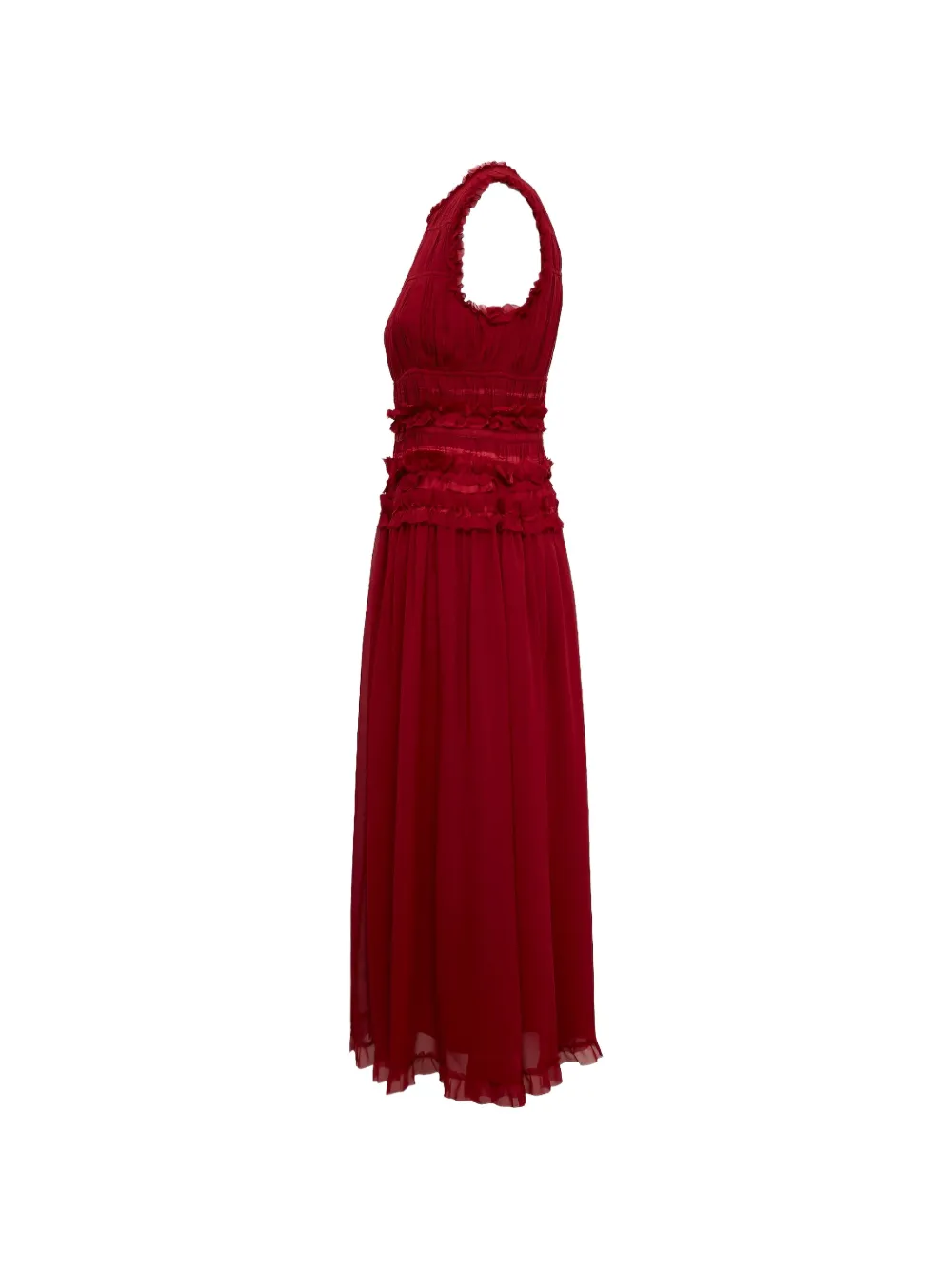 Ulla Johnson Etta mouwloze midi-jurk met ruches Rood