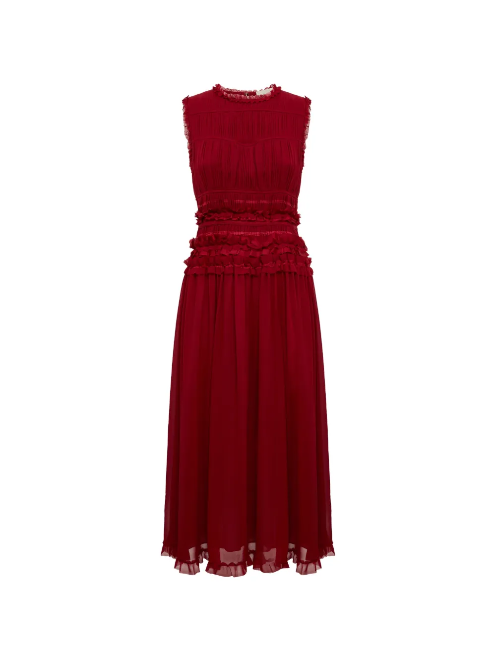 Ulla Johnson Etta mouwloze midi-jurk met ruches Rood